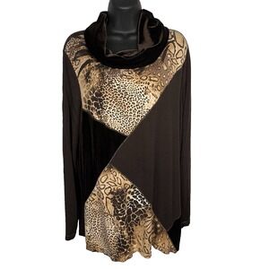 Zenergy By Chico's Velour Patchwork Tunic Top Womens 3 (XL 16) Cowl Neck Relaxed